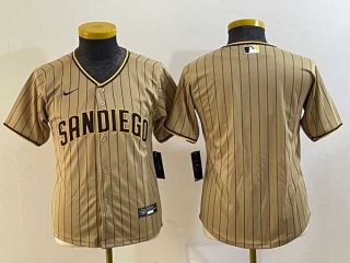 Women's San Diego Padres Blank Tan Pinstripe 2023 City Connect Cool Base Stitched Jersey