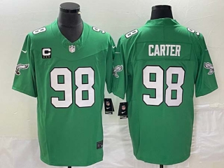 Men's Philadelphia Eagles #98 Jalen Carter Green 2023 F.U.S.E. Vapor Untouchable With C Patch Stitched Football Jersey