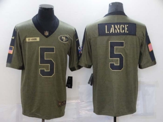 Men's San Francisco 49ers #5 Trey Lance 2021 Olive Salute To Service Limited Stitched Jersey
