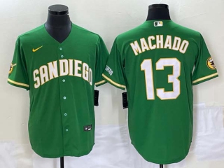 Men's San Diego Padres #13 Manny Machado Green Cool Base Stitched Baseball Jersey (1)