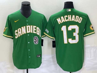 Men's San Diego Padres #13 Manny Machado Green Cool Base Stitched Baseball Jersey (2)