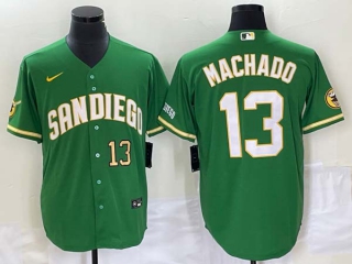 Men's San Diego Padres #13 Manny Machado Green Cool Base Stitched Baseball Jersey (3)