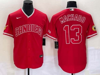 Men's San Diego Padres #13 Manny Machado Red Cool Base Stitched Baseball Jersey (1)
