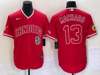 Men's San Diego Padres #13 Manny Machado Red Cool Base Stitched Baseball Jersey (2)