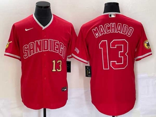 Men's San Diego Padres #13 Manny Machado Red Cool Base Stitched Baseball Jersey (3)