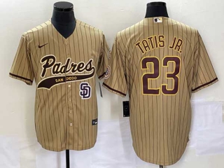 Men's San Diego Padres #23 Fernando Tatis Jr. Tan NEW 2023 Cool Base Stitched Jersey (2)