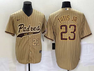 Men's San Diego Padres #23 Fernando Tatis Jr. Tan NEW 2023 Cool Base Stitched Jersey (3)