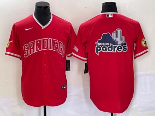 Men's San Diego Padres Red Team Big Logo Cool Base With Patch Stitched Baseball Jersey (1)