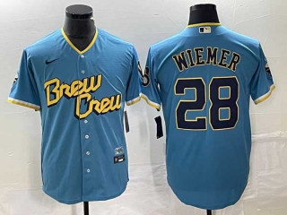 Men's Milwaukee Brewers #28 Joey Wiemer Nike Powder Blue 2022 City Connect Jersey