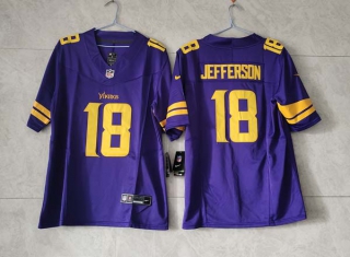 Men's Minnesota Vikings #18 Justin Jefferson Purple Gold 2023 F.U.S.E. Vapor Untouchable Limited Stitched Football Jersey