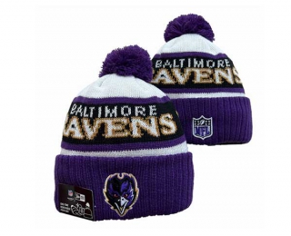 NFL Baltimore Ravens New Era Purple White 2023 Sideline Beanies Knit Hat 3047