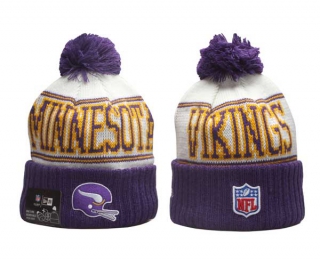 NFL Minnesota Vikings New Era Purple White 2023 Cold Weather Historic Pom Beanies Knit Hat 5015