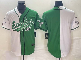 Men's NFL Philadelphia Eagles Green White Split Cool Base Stitched Baseball Jersey (2)