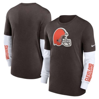 Men's NFL Cleveland Browns Nike Heather Brown Slub Fashion Long Sleeve T-Shirt