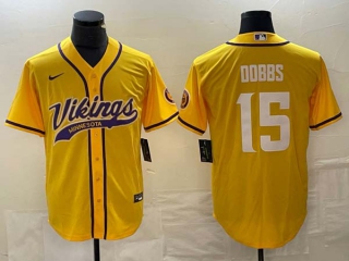Men's NFL Minnesota Vikings #15 Josh Dobbs Gold Cool Base Stitched Baseball Jersey