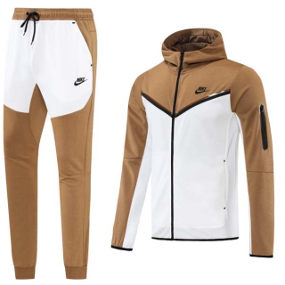 Men's Nike Athletic Full Zip Jacket Hoodie Sweatsuits Khaki White