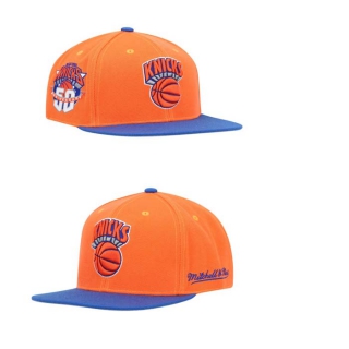 NBA New York Knicks Mitchell & Ness Orange Blue Hardwood Classics 50th Anniversary Team Side Snapback Hat 2015