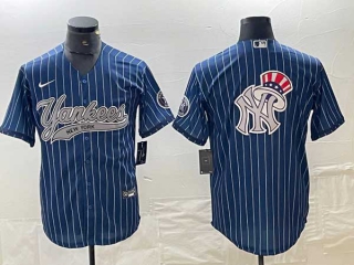 Men's New York Yankees Blue Pinstripe Big Logo Cool Base Stitched Baseball Nike Jerseys