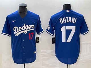 Men's Los Angeles Dodgers #17 Shohei Ohtani Blue Red White Number Stitched Cool Base NFL Nike Jersey