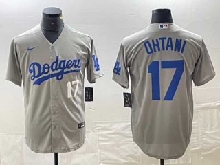 Men's Los Angeles Dodgers #17 Shohei Ohtani Gray White Number Stitched Cool Base Nike Jersey
