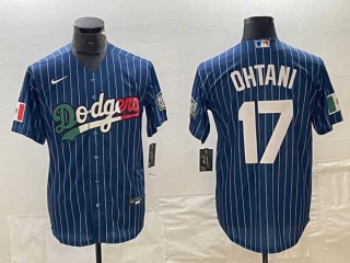 Men's Los Angeles Dodgers #17 Shohei Ohtani Navy Mexico Cool Base With Patch Stitched Baseball Jersey