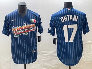 Men's Los Angeles Dodgers #17 Shohei Ohtani Navy Mexico Cool Base With Patch Stitched Baseball Jerseys
