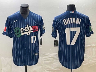 Men's Los Angeles Dodgers #17 Shohei Ohtani Navy White Number Mexico Cool Base With Patch Stitched Baseball Jersey