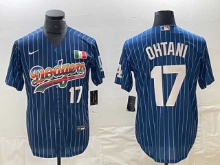 Men's Los Angeles Dodgers #17 Shohei Ohtani Navy White Number Mexico Cool Base With Patch Stitched Baseball Jerseys