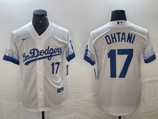 Men's Los Angeles Dodgers #17 Shohei Ohtani White Blue Number 2021 City Connect Cool Base Stitched Jersey