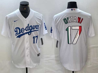 Men's Los Angeles Dodgers #17 Shohei Ohtani White Blue Number Mexico Cool Base Stitched Jersey