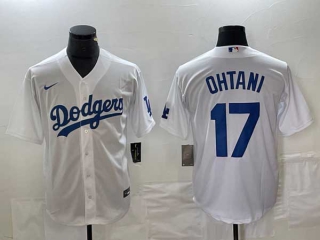 Men's Los Angeles Dodgers #17 Shohei Ohtani White Blue Number Stitched Cool Base NFL Nike Jersey
