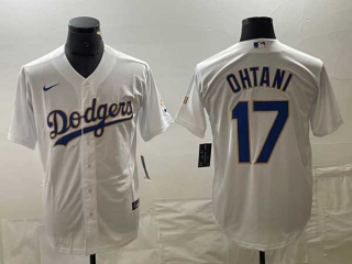 Men's Los Angeles Dodgers #17 Shohei Ohtani White Blue Number Stitched Cool Base NFL Nike Jerseys (3)