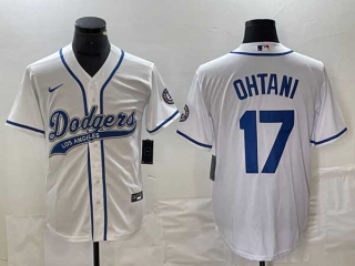 Men's Los Angeles Dodgers #17 Shohei Ohtani White Blue Number Stitched Cool Base NFL Nike Jerseys