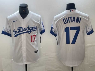 Men's Los Angeles Dodgers #17 Shohei Ohtani White Red Number 2021 City Connect Cool Base Stitched Jersey