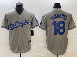 Men's Los Angeles Dodgers #18 Yoshinobu Yamamoto Gray Stitched Cool Base NFL Nike Jerseys