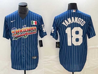 Men's Los Angeles Dodgers #18 Yoshinobu Yamamoto Navy Mexico Cool Base With Patch Stitched Baseball Jersey