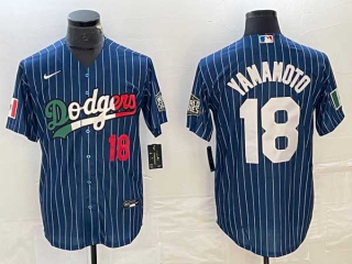 Men's Los Angeles Dodgers #18 Yoshinobu Yamamoto Navy Red Number Cool Base With Patch Stitched Baseball Jersey