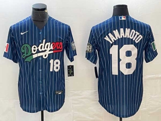 Men's Los Angeles Dodgers #18 Yoshinobu Yamamoto Navy White Number Cool Base With Patch Stitched Baseball Jersey