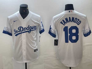 Men's Los Angeles Dodgers #18 Yoshinobu Yamamoto White 2021 City Connect Cool Base Stitched Jersey