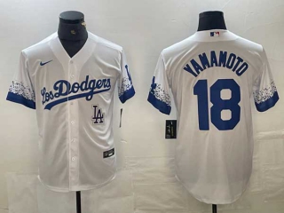 Men's Los Angeles Dodgers #18 Yoshinobu Yamamoto White LA 2021 City Connect Cool Base Stitched Jersey