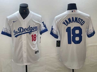 Men's Los Angeles Dodgers #18 Yoshinobu Yamamoto White Red Number 2021 City Connect Cool Base Stitched Jersey