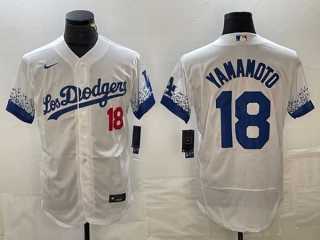 Men's Los Angeles Dodgers #18 Yoshinobu Yamamoto White Red Number 2021 City Connect Flex Base Stitched Jersey