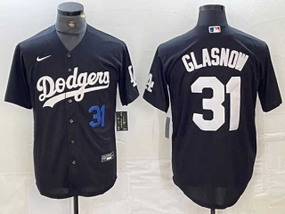 Men's Los Angeles Dodgers #31 Tyler Glasnow Black Turn Back The Clock Stitched Blue Number Cool Base Jersey