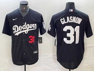 Men's Los Angeles Dodgers #31 Tyler Glasnow Black Turn Back The Clock Stitched Red Number Cool Base Jersey