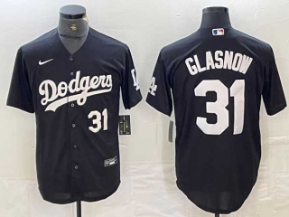 Men's Los Angeles Dodgers #31 Tyler Glasnow Black Turn Back The Clock Stitched White Number Cool Base Jersey