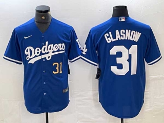 Men's Los Angeles Dodgers #31 Tyler Glasnow Blue Gold Number Stitched Cool Base Nike Jersey
