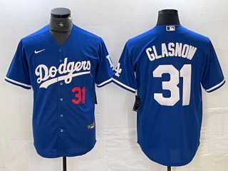 Men's Los Angeles Dodgers #31 Tyler Glasnow Blue Red Number Stitched Cool Base Nike Jersey