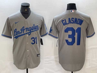 Men's Los Angeles Dodgers #31 Tyler Glasnow Gray Alternate Player Blue Number Team Logo Cool Base Jersey