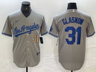 Men's Los Angeles Dodgers #31 Tyler Glasnow Gray Alternate Player Gold Number Team Logo Cool Base Jersey