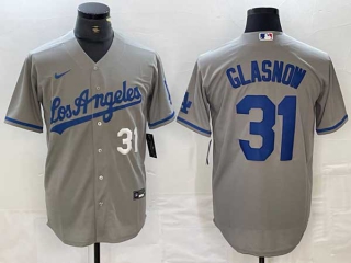 Men's Los Angeles Dodgers #31 Tyler Glasnow Gray Alternate Player White Number Team Logo Cool Base Jersey (2)